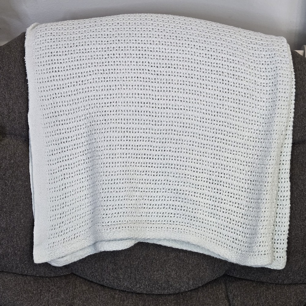 Vintage Beacon Baby Blanket Open Weave Pastel Blue Woven Cotton USA 53x40 EUC